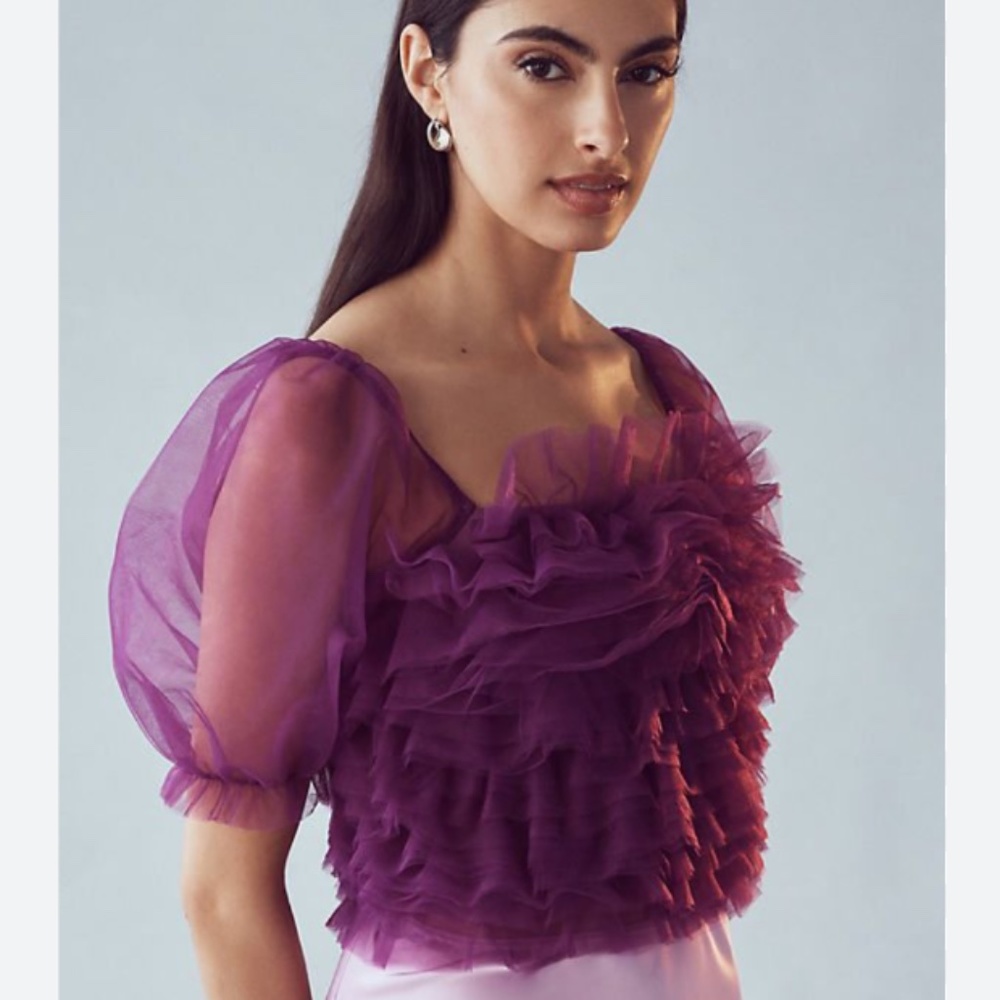 Brand New ENDLESS ROSE ORGANZA RUFFLE CROP TOP - Picture 1 of 9